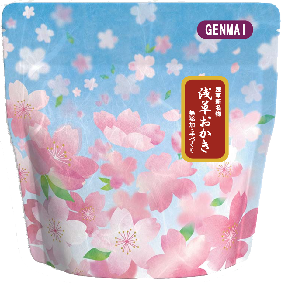 桜絵柄 浅草おかき パッケージ